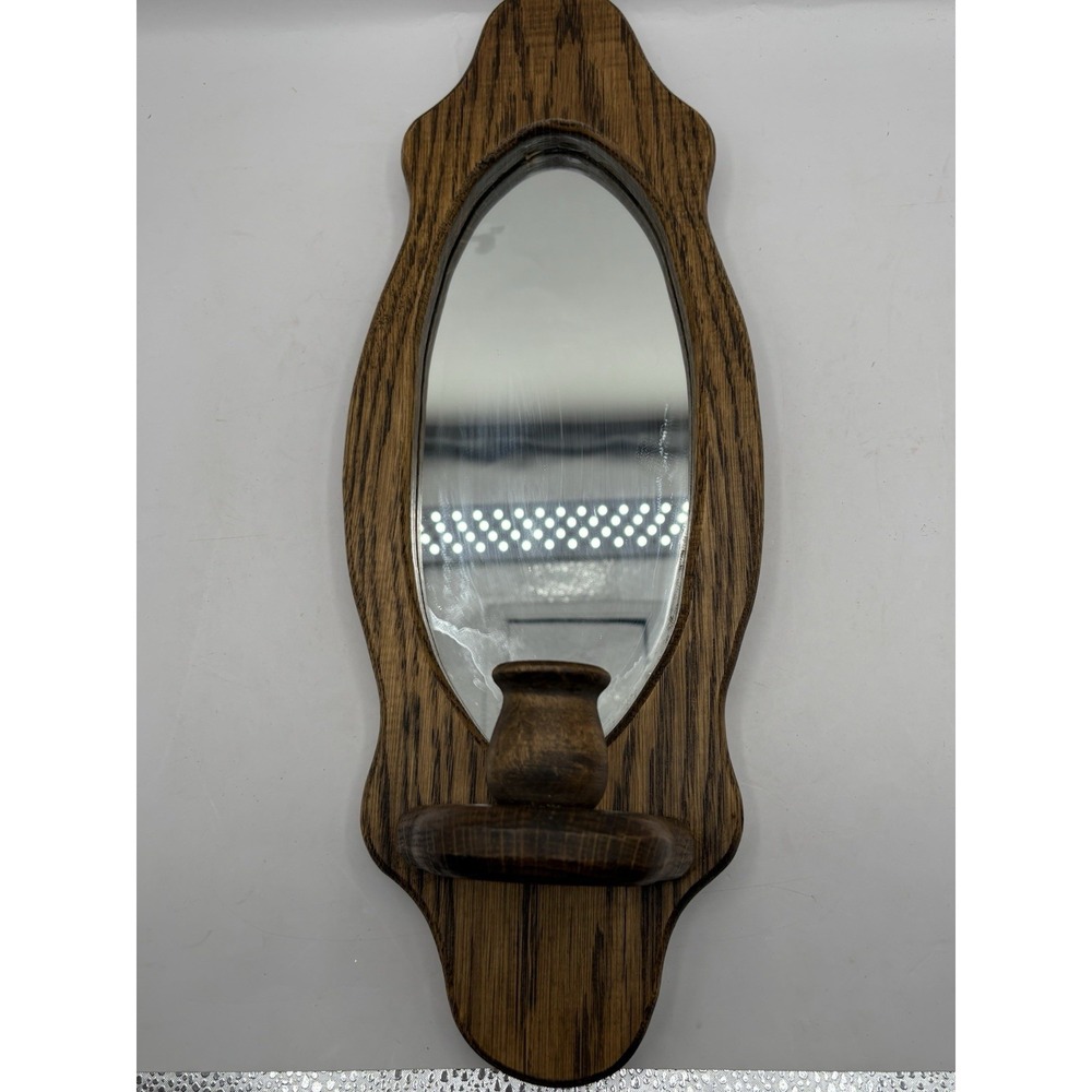 Vintage Wood Candle and Mirror Sconce 16" Traditional Retro